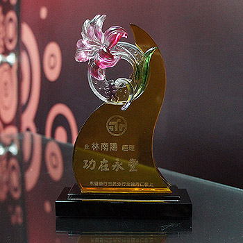 百合琉璃水晶獎座-金色(WY-204-1.2)